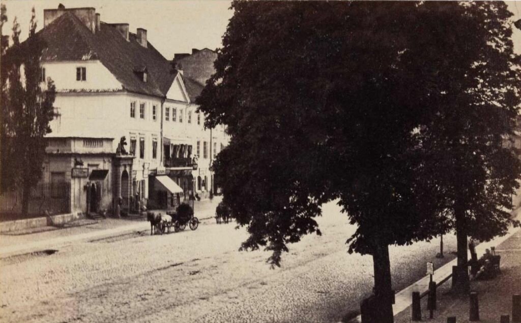 Syrenka na bramie na ulicy Karowej w latach 1855 - 1898